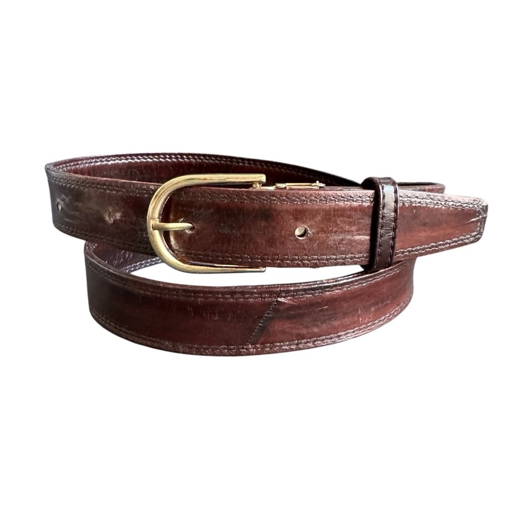 Vintage Eel‎ Skin Leather Belt Brown Exotic Dress Unisex Mens Womens M / L 36
